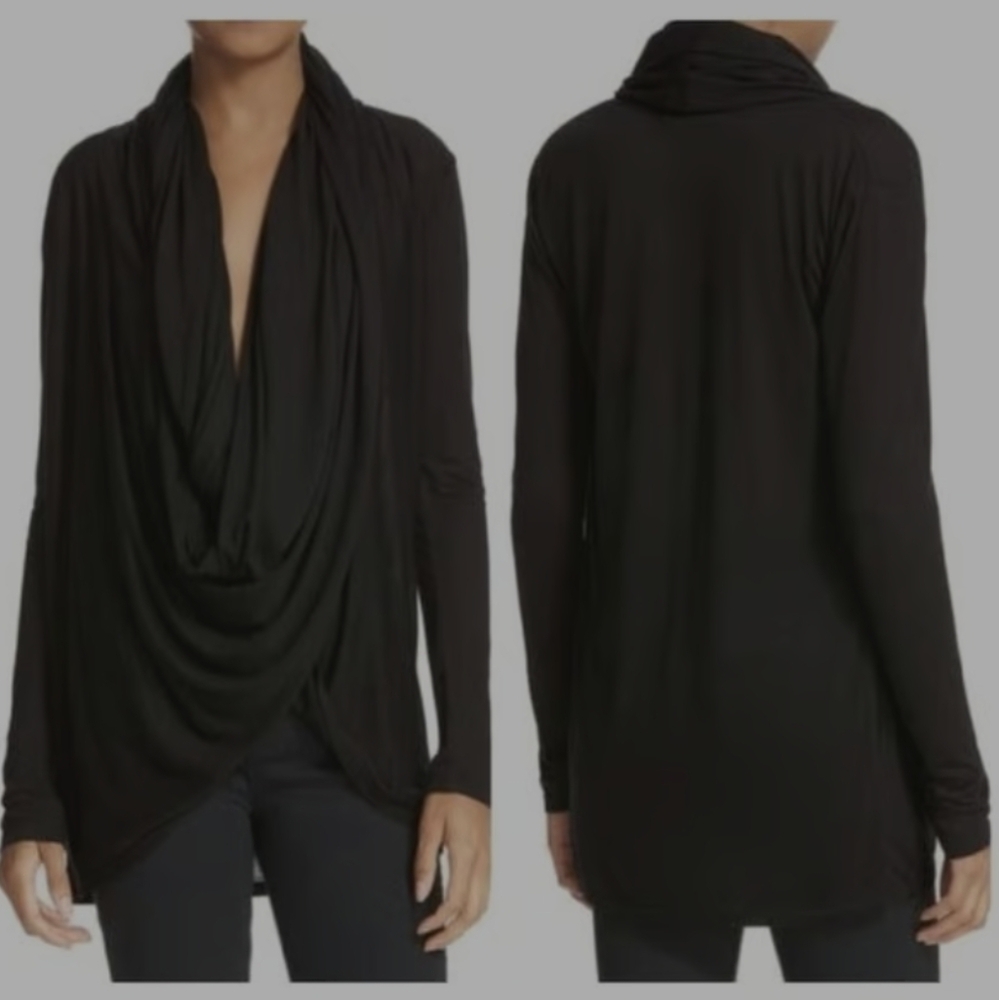Alice & Olivia Black wrap around drapey infinity cardigan sweater sz XS LIKE NEW